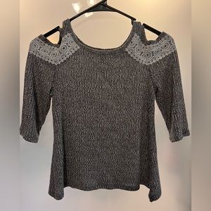 Cute Grey Cold Shoulder Girls knit shirt Medium